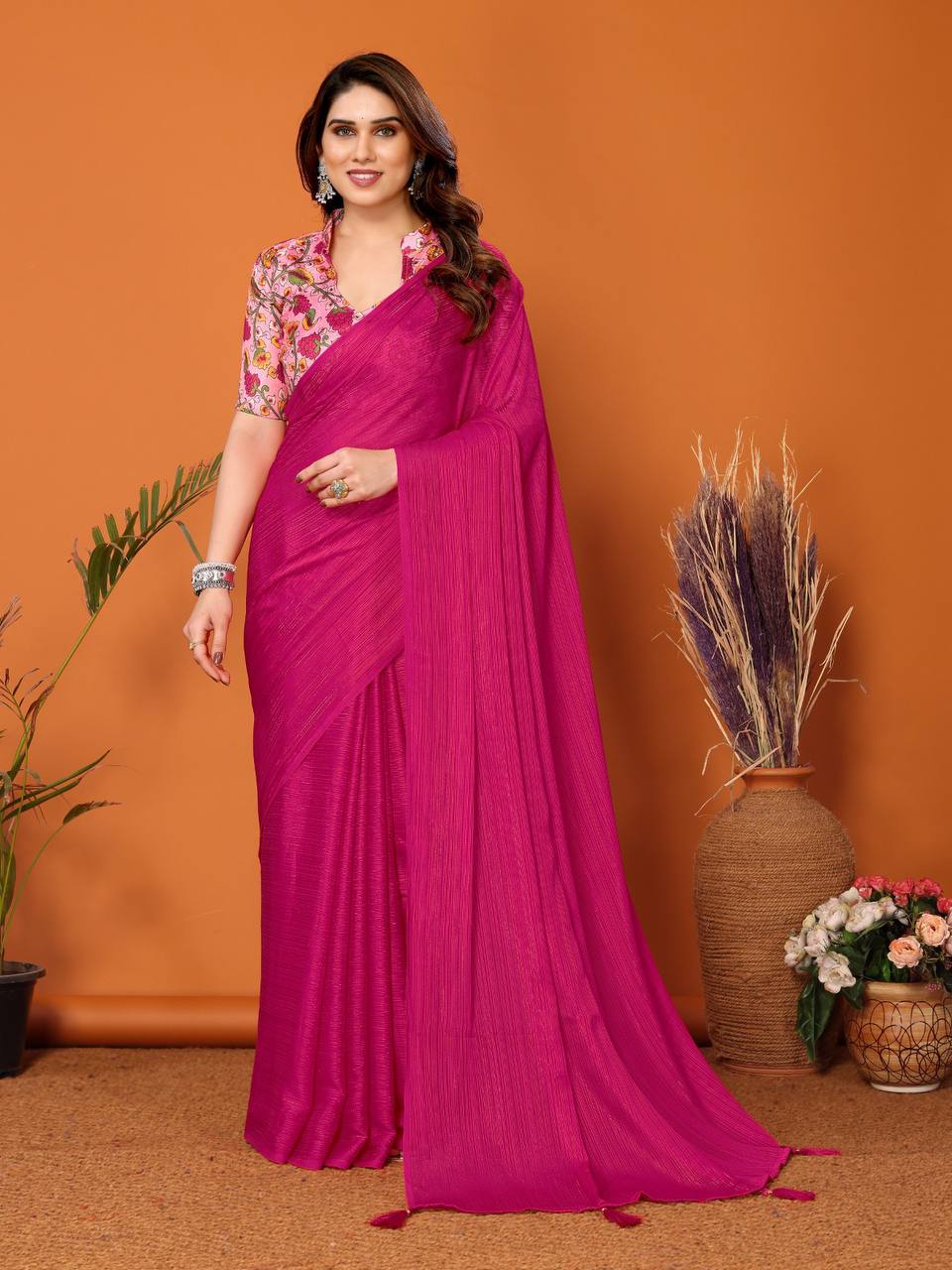 Kaina 1-Minute Ready To Wear  Georgette Saree Cerise Pink