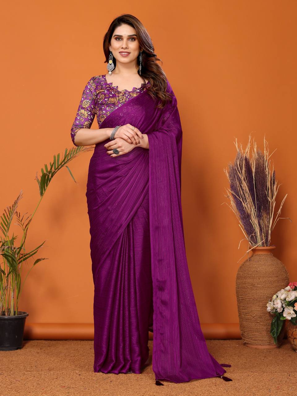 Kaina 1-Minute Ready To Wear  Georgette Saree Mulberry