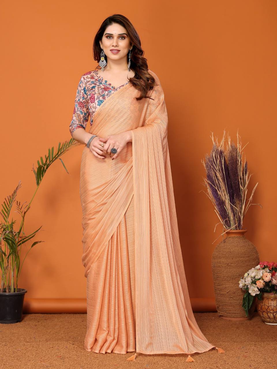 Kaina 1-Minute Ready To Wear  Georgette Saree Coral