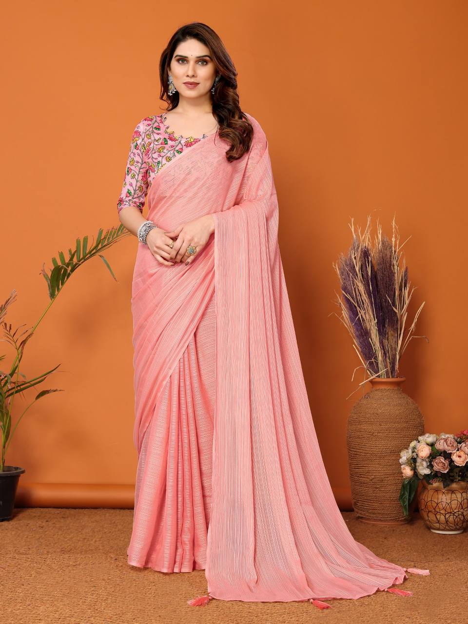 Kaina 1-Minute Ready To Wear  Georgette Saree Peach