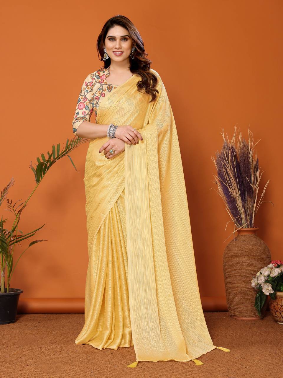 Kaina 1-Minute Ready To Wear  Georgette Saree Corn Yellow