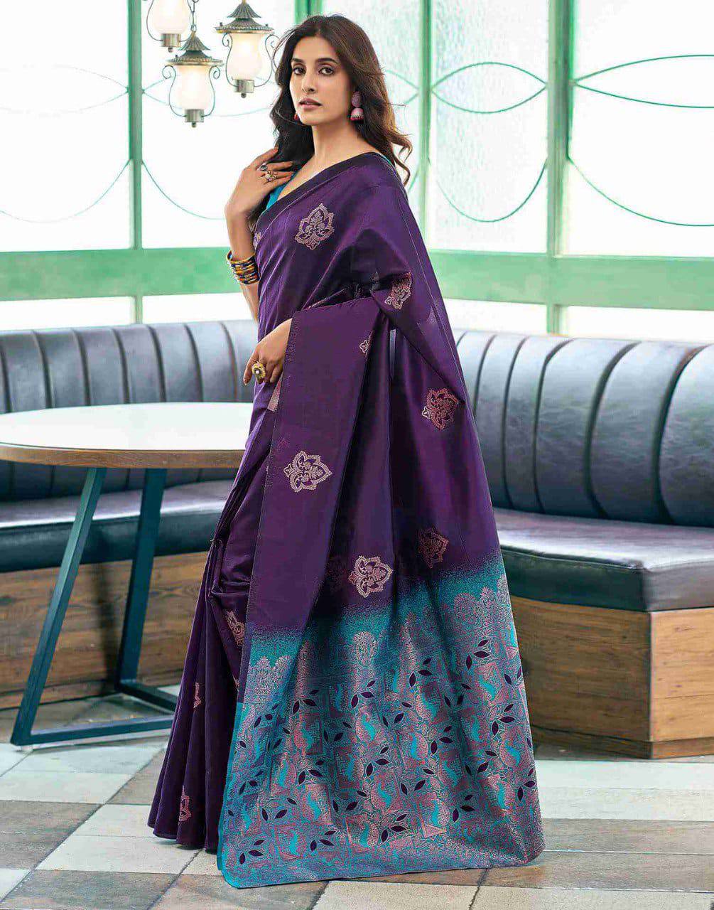 Ethenic Navy Blue Woven Design Art Silk Banarasi Saree