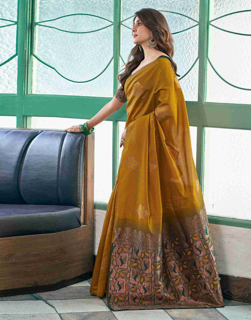 Mustard Yellow Woven Design Art Silk Banarasi Saree