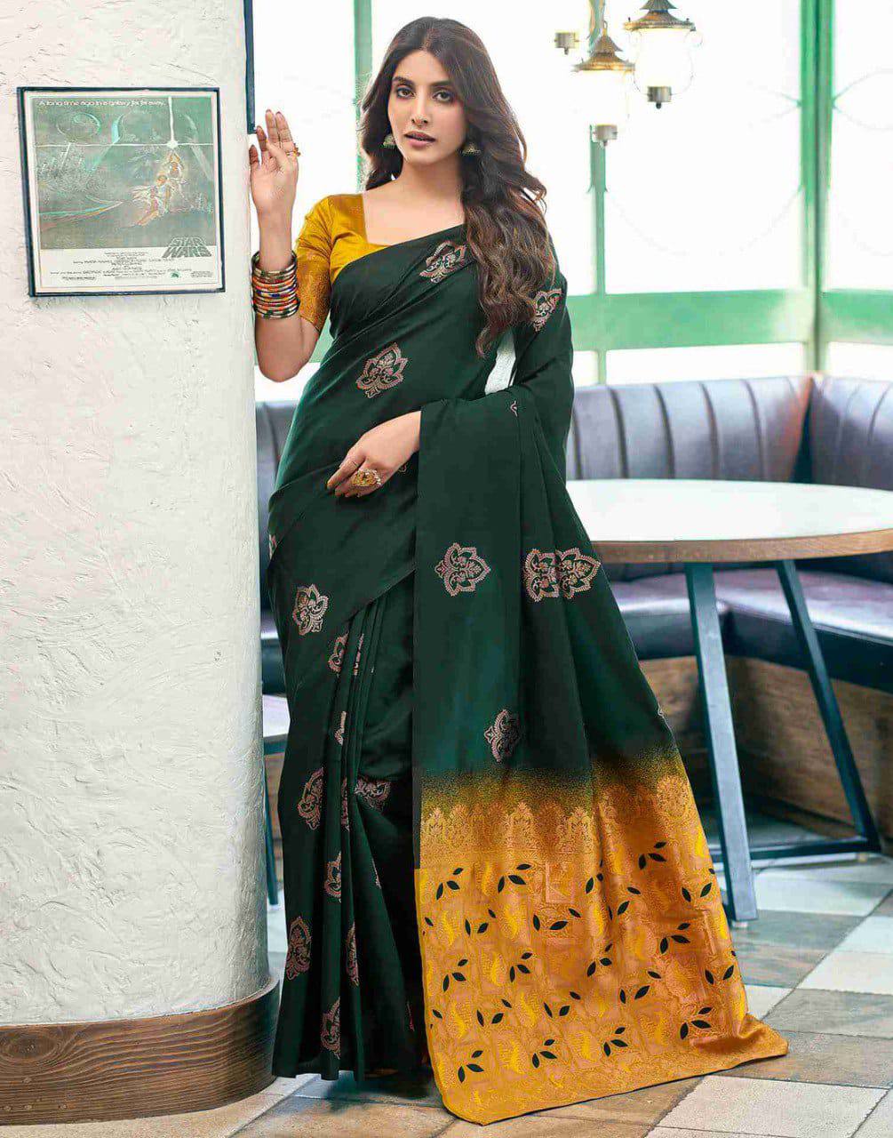 Allure Dark Green Woven Design Zari Banarasi Saree