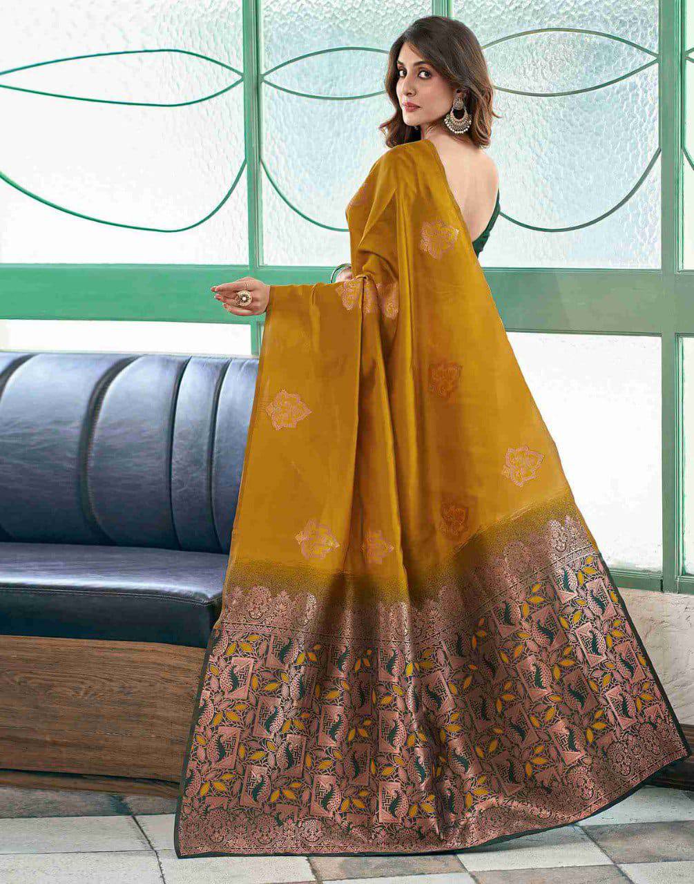 Mustard Yellow Woven Design Art Silk Banarasi Saree