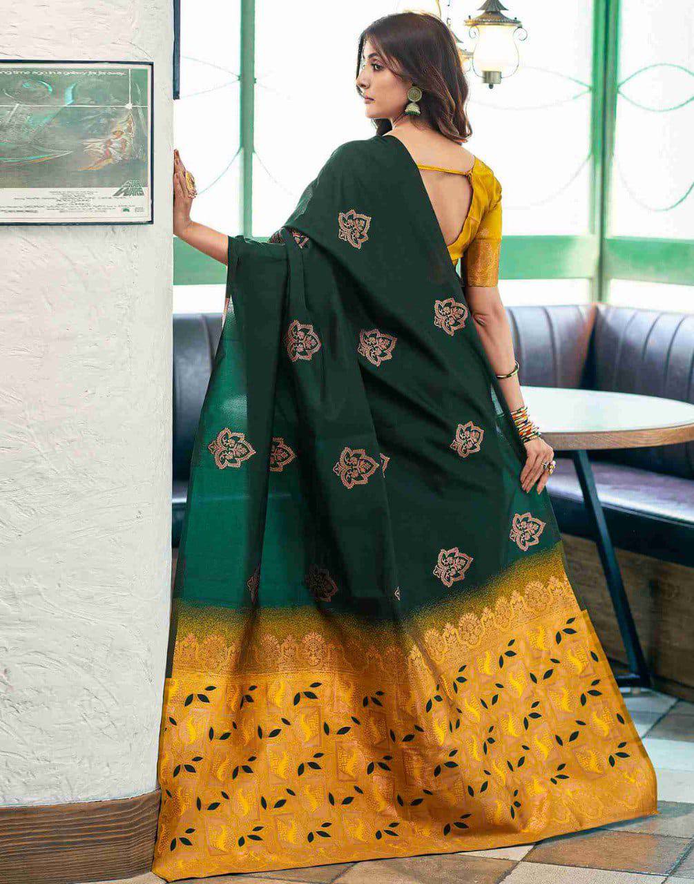 Allure Dark Green Woven Design Zari Banarasi Saree