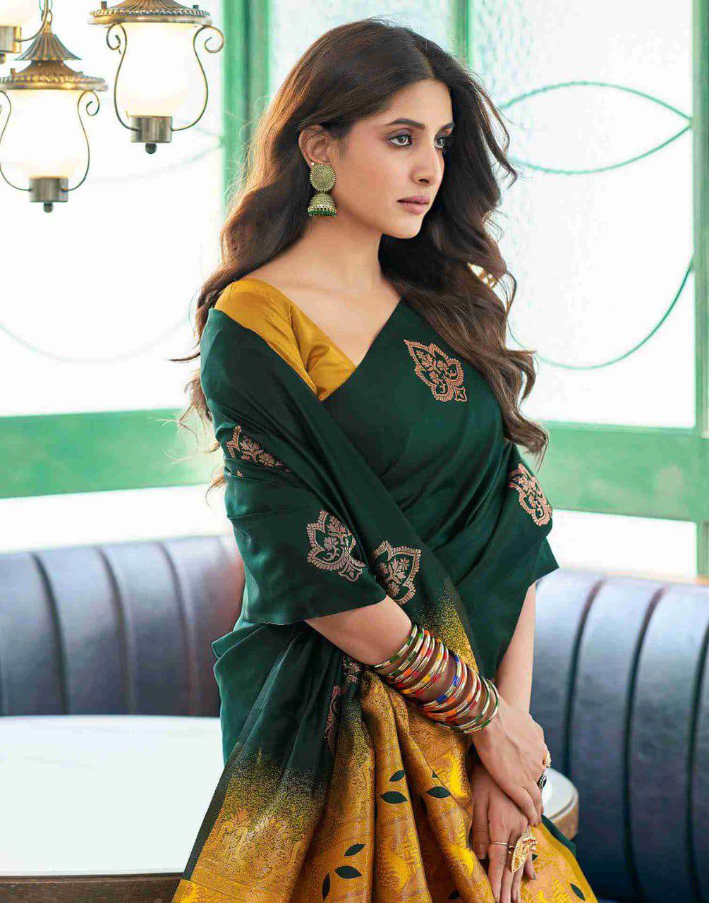 Allure Dark Green Woven Design Zari Banarasi Saree