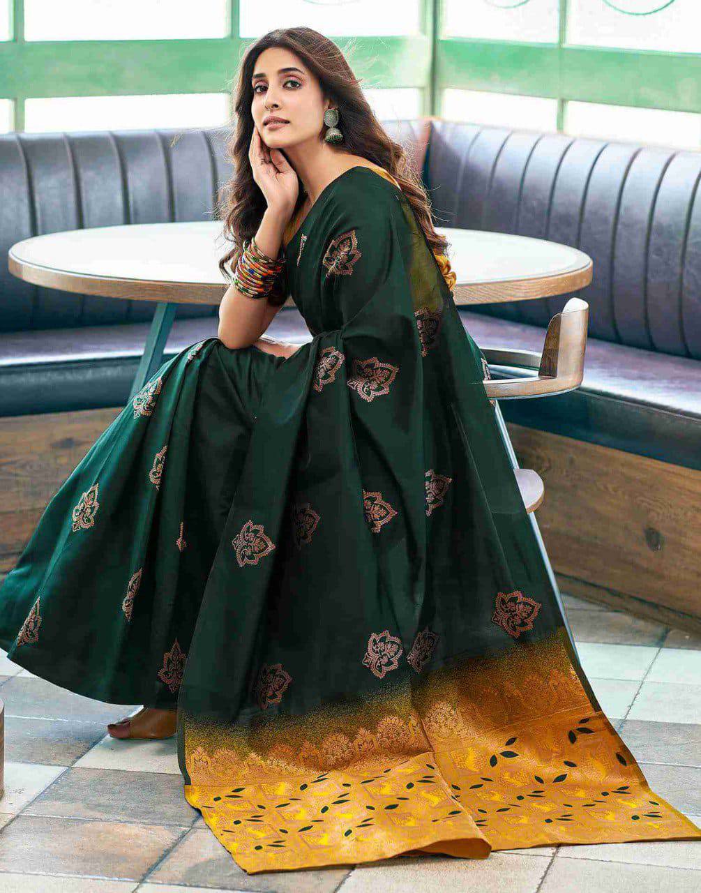 Allure Dark Green Woven Design Zari Banarasi Saree