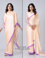Traditional Peach  Mandalaa Print Contrast Border Freehand Saree