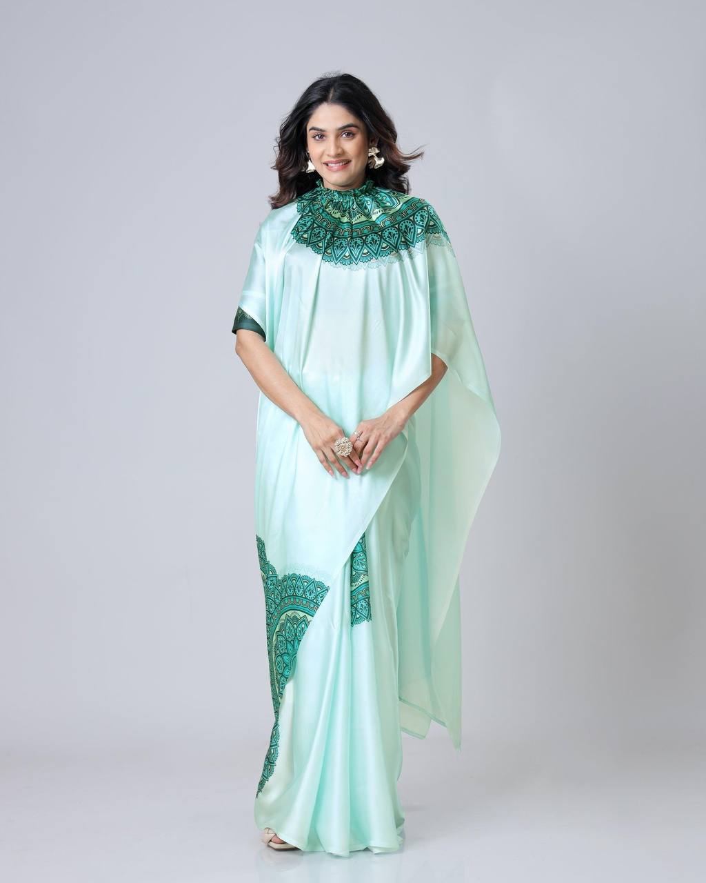 Electric Blue Mandalaa Print Freehand Mandalaa Pattern Saree