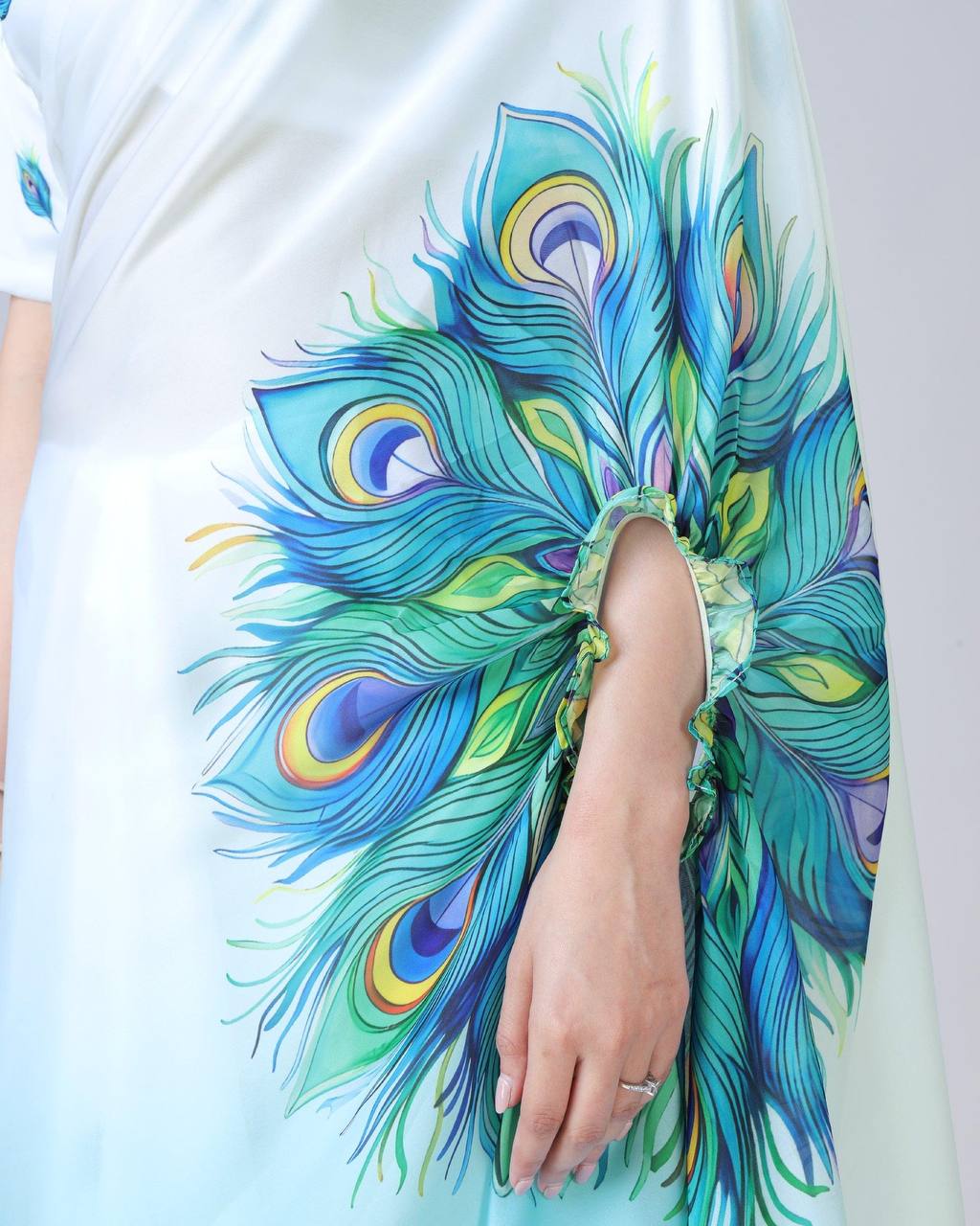 Blue Feather Ombre Freehand Saree