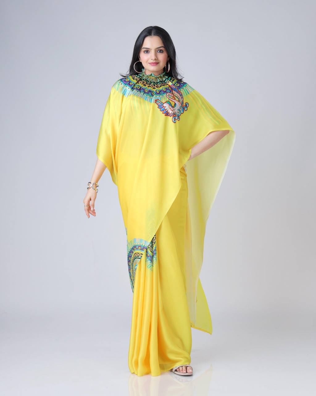 Yellow Traditional Freehand Saree
