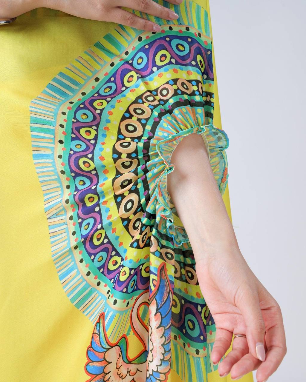 Yellow Traditional Freehand Saree
