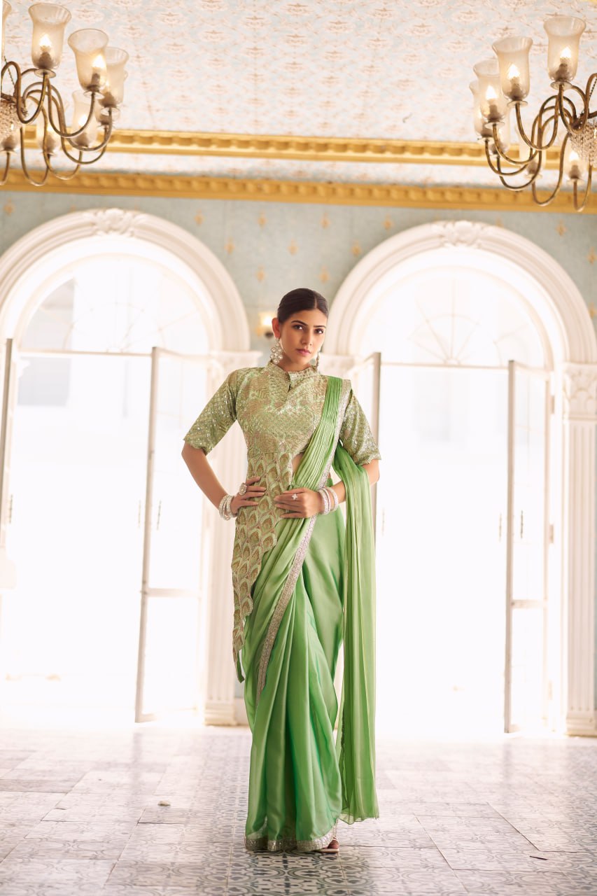 Mallow Mauve Embellished Ready To Wear Saree With Fully Embroidered  Saree