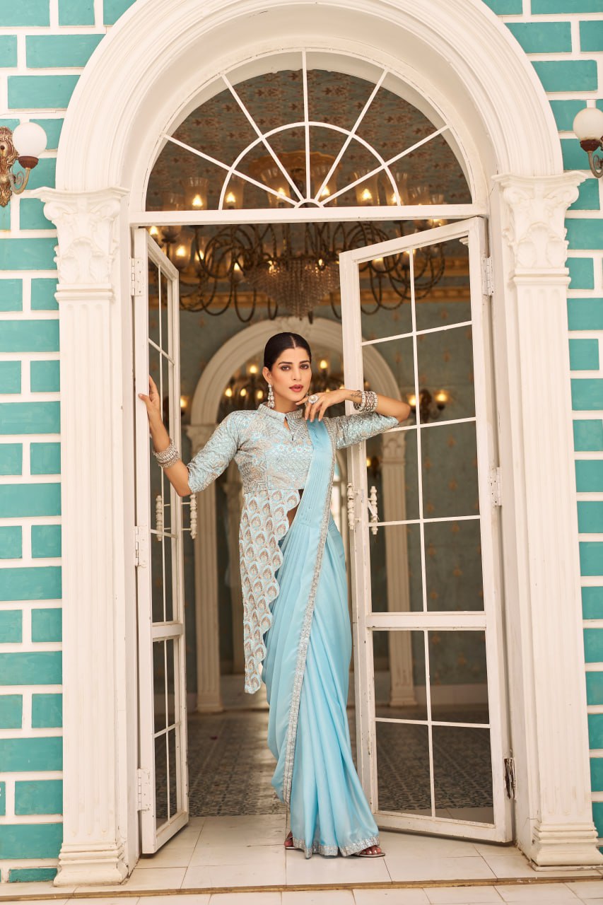 Mallow Mauve Embellished Ready To Wear Saree With Fully Embroidered  Saree