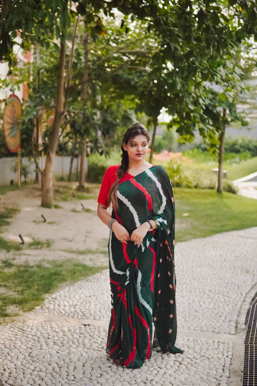 Traditional Lariya Pattern Saree in a Contemporary