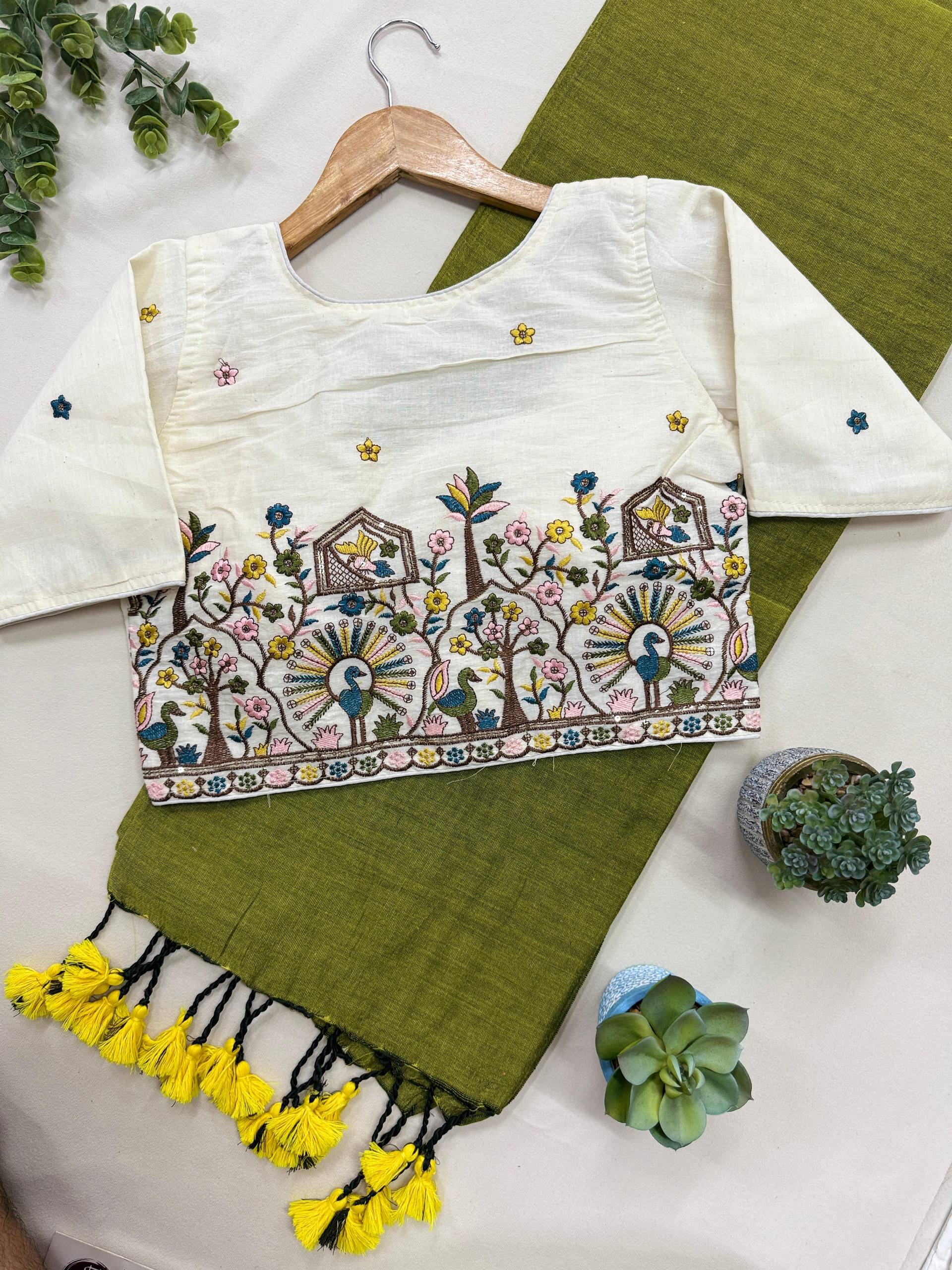 Handloom Khadi Cotton Saree With Rich looking Blouse