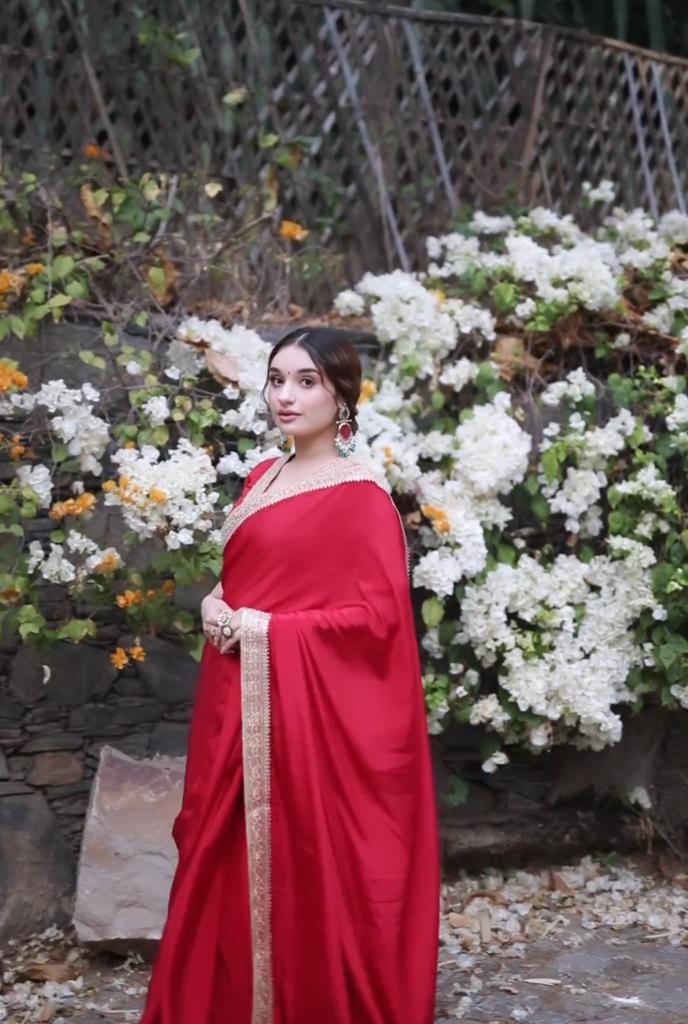 Scarlet Grace Elegant Red Saree with Golden Border