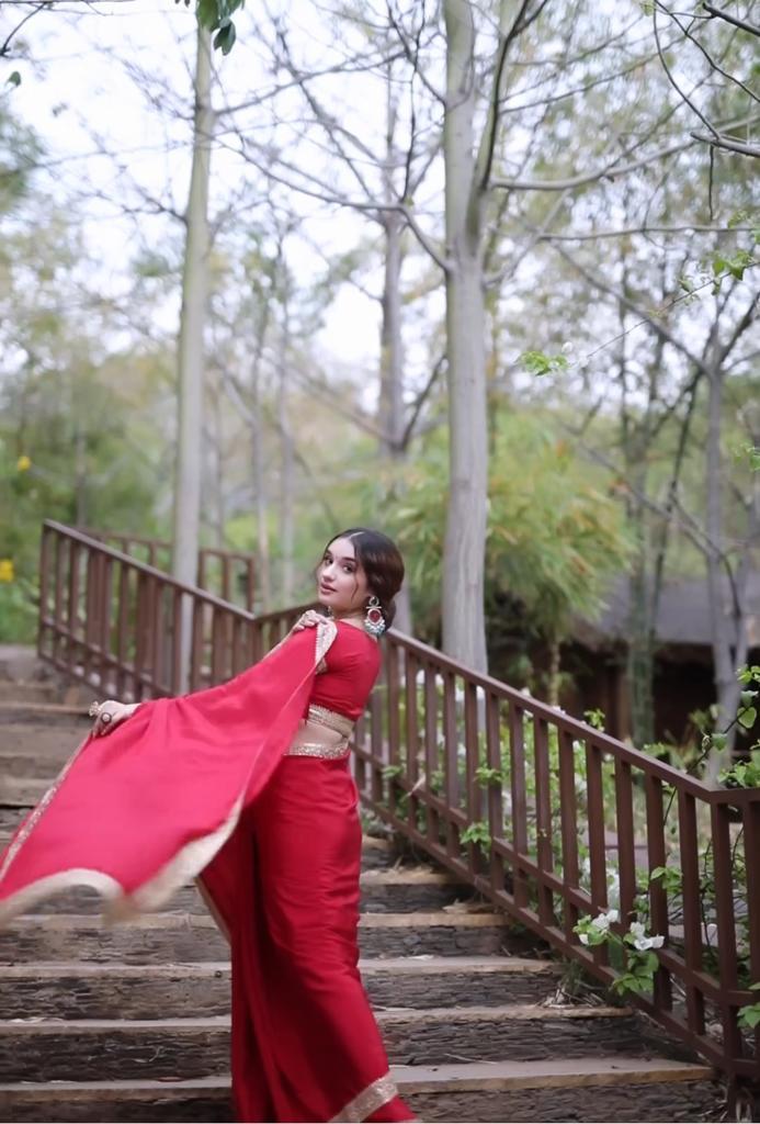 Scarlet Grace Elegant Red Saree with Golden Border