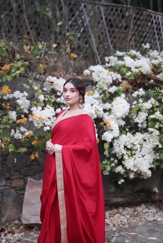 Scarlet Grace Elegant Red Saree with Golden Border