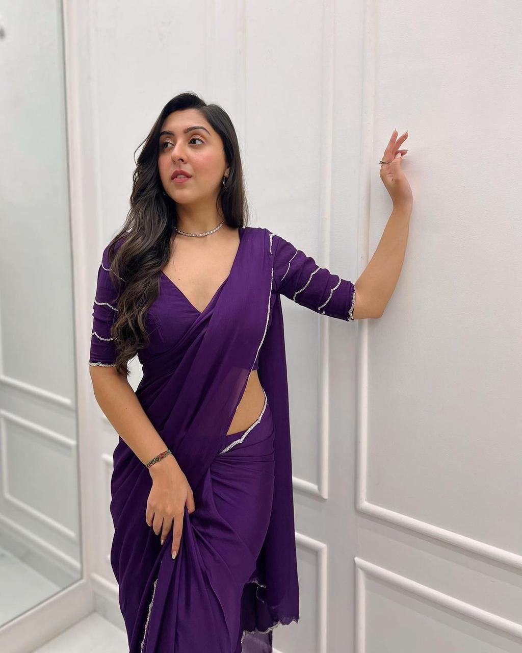 Midnight Plum Elegance Deep Purple Saree