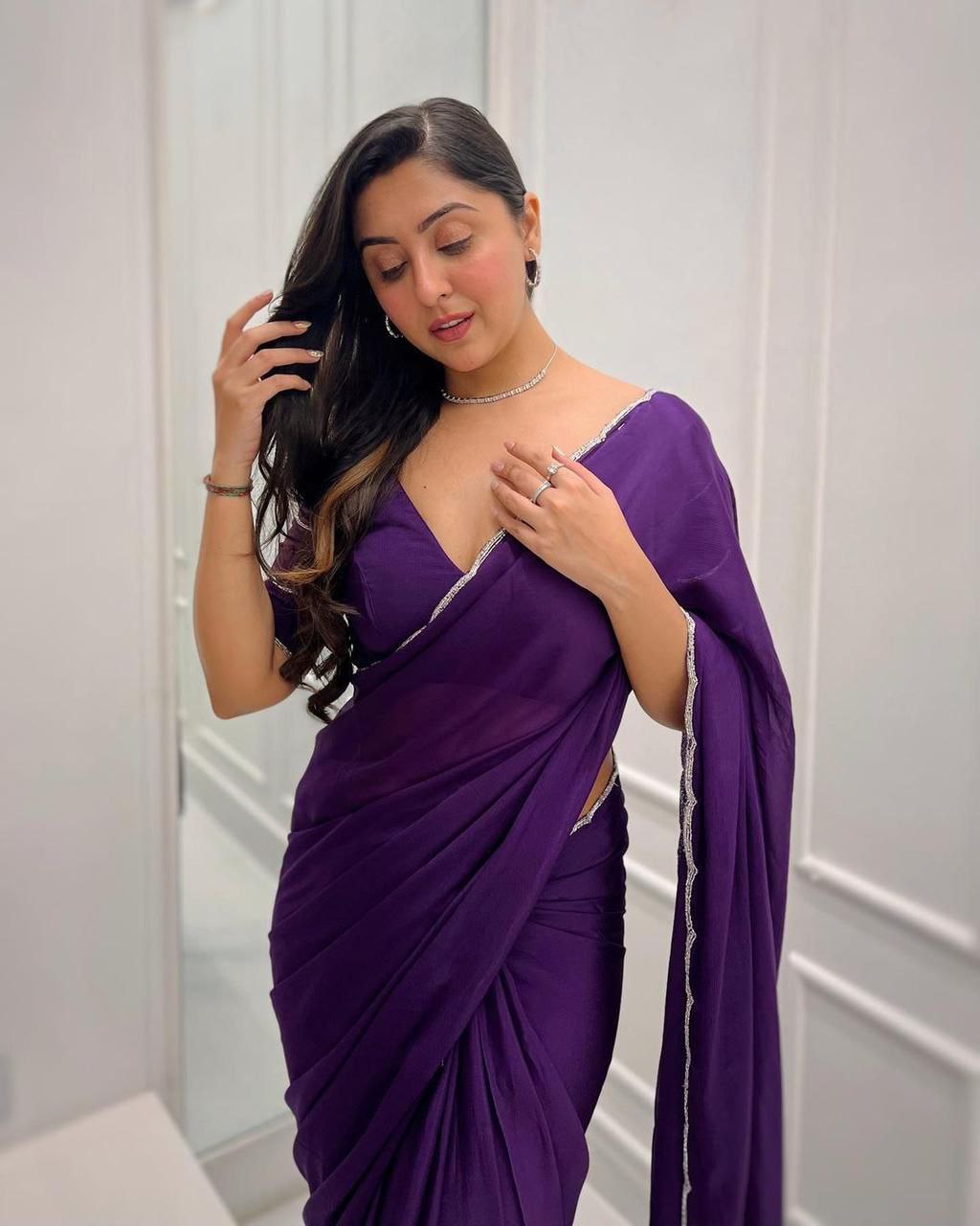 Midnight Plum Elegance Deep Purple Saree