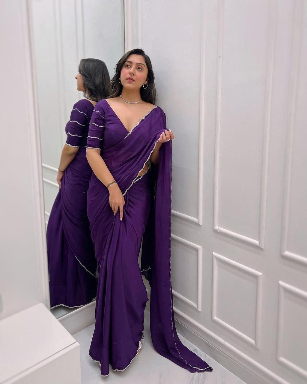 Midnight Plum Elegance Deep Purple Saree