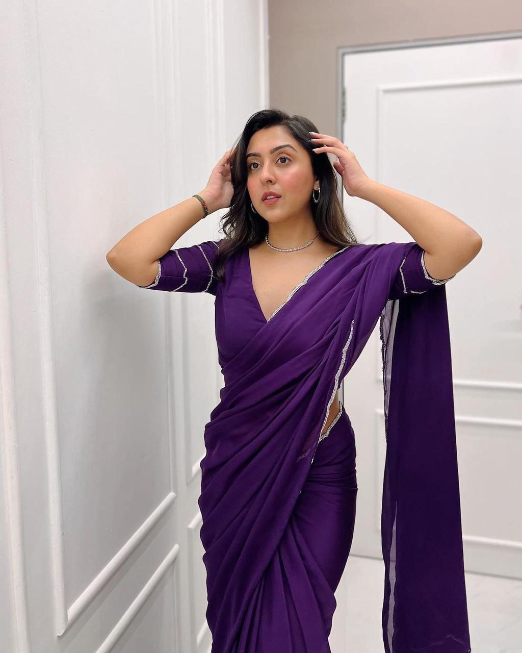 Midnight Plum Elegance Deep Purple Saree