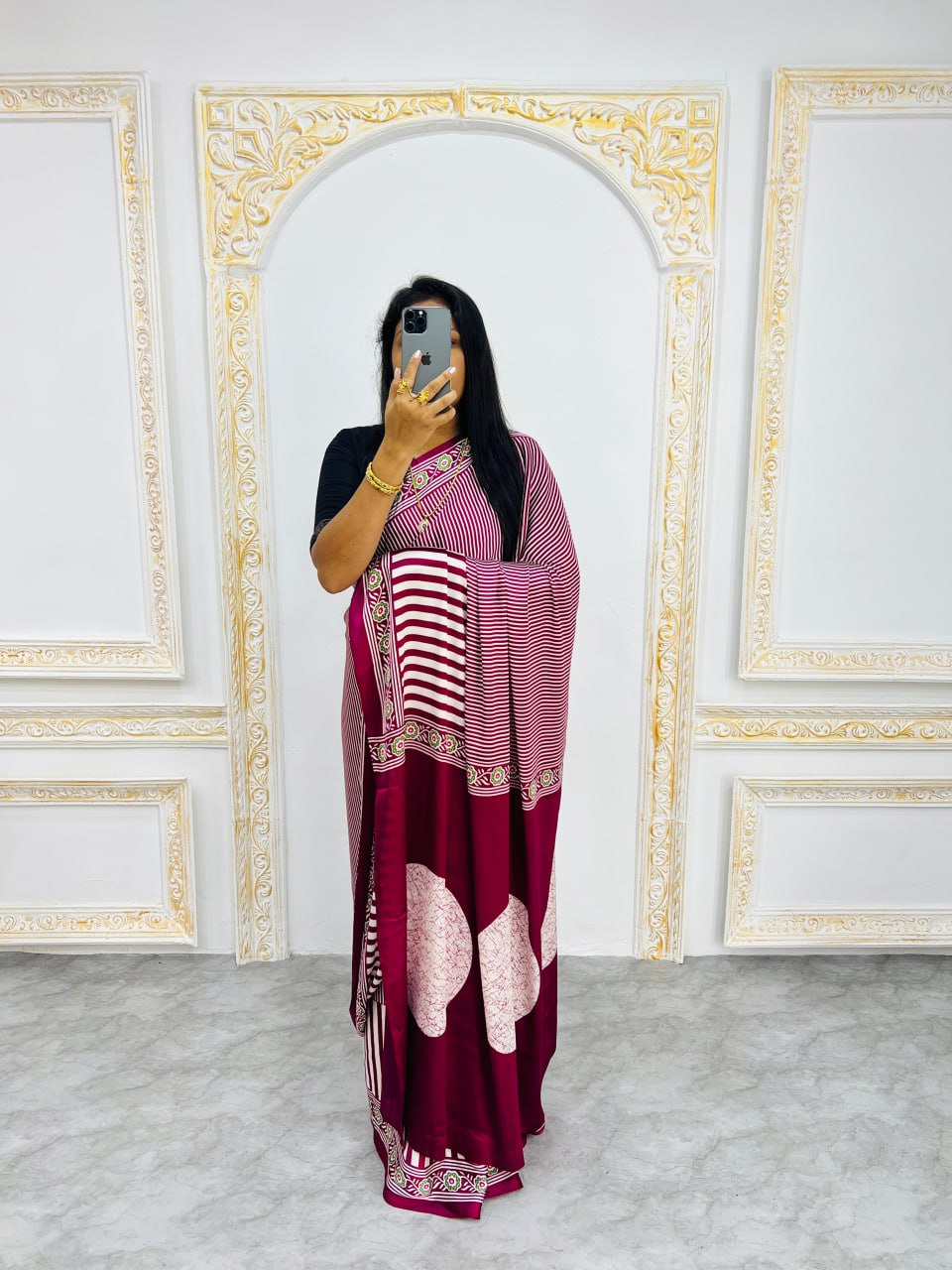 Ready-to-Wear  Red Ajrakh Saree Elegant Fusion of Traditional Art & Modern Design