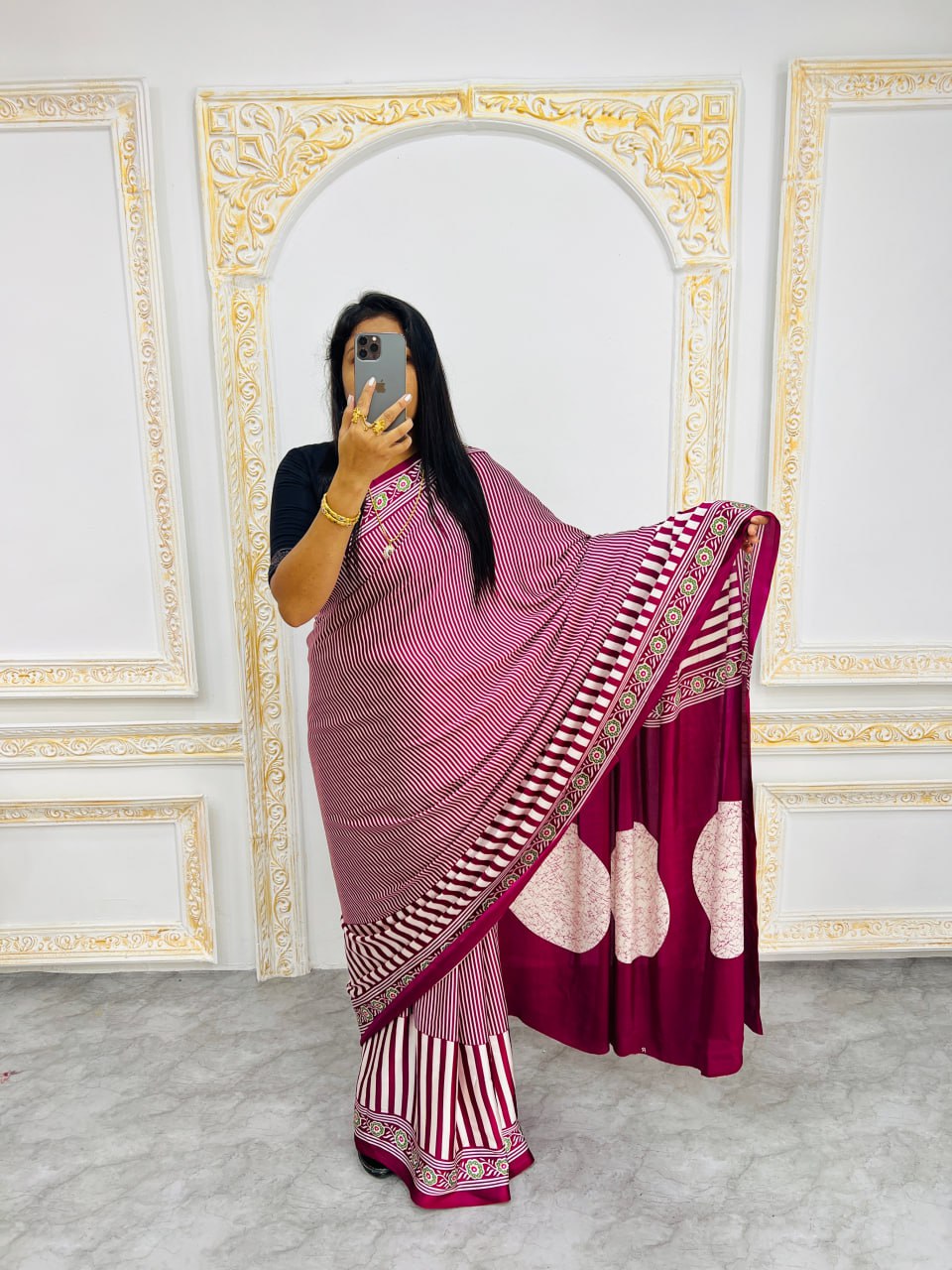 Ready-to-Wear  Red Ajrakh Saree Elegant Fusion of Traditional Art & Modern Design