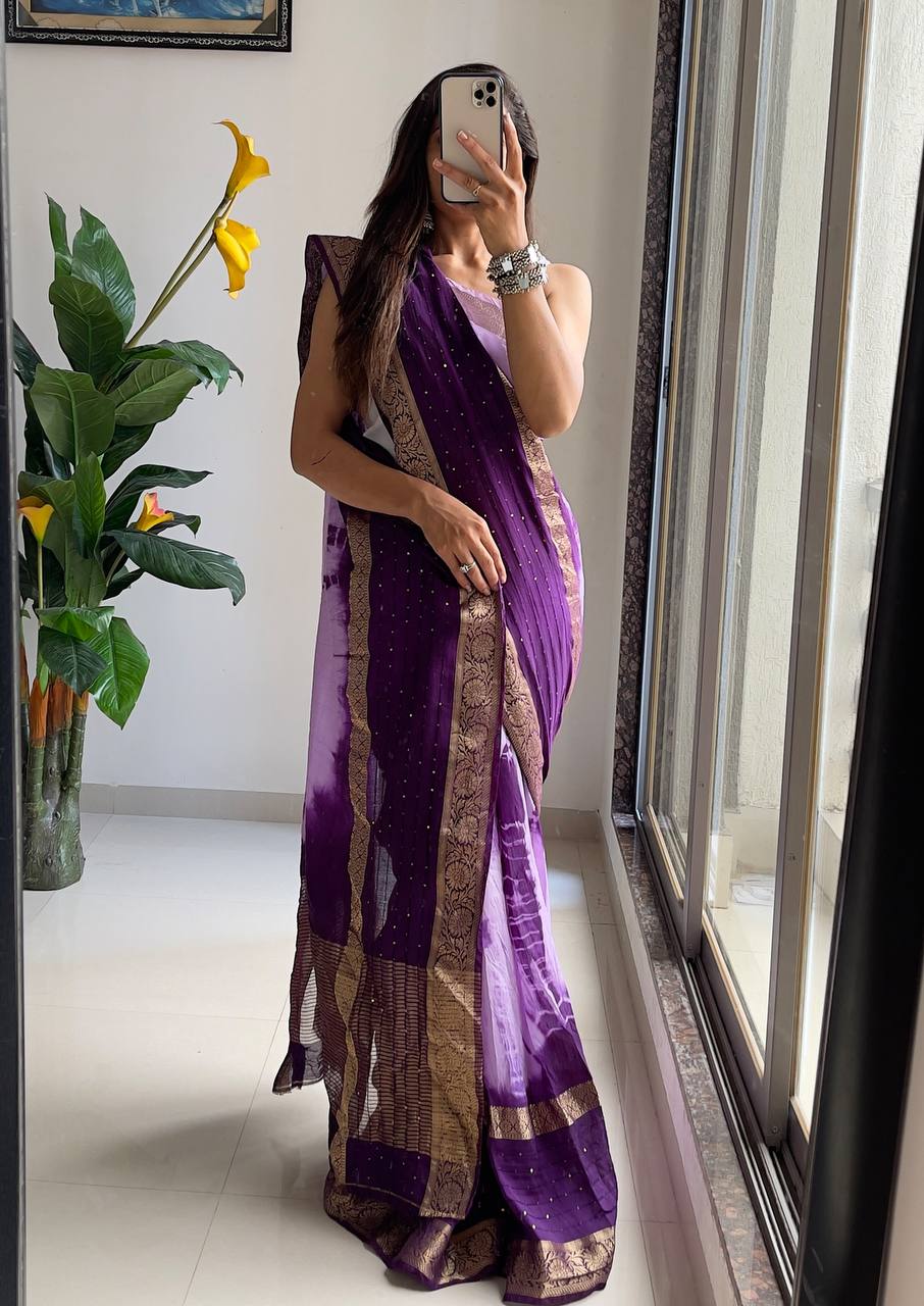 Elegant Ready-to-Wear Saree with Traditional Embellishments