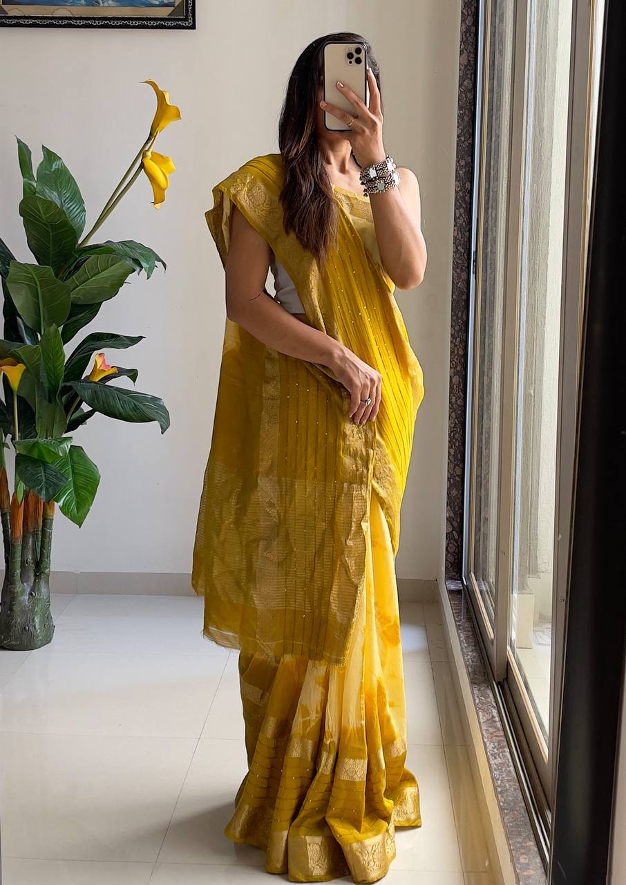 Elegant Ready-to-Wear Saree with Traditional Embellishments