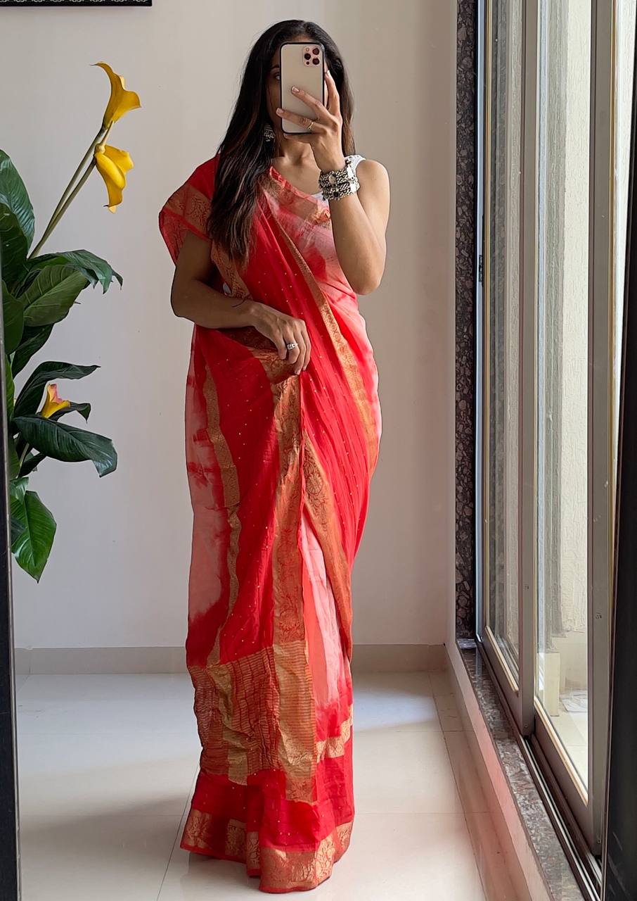 Elegant Ready-to-Wear Saree with Traditional Embellishments