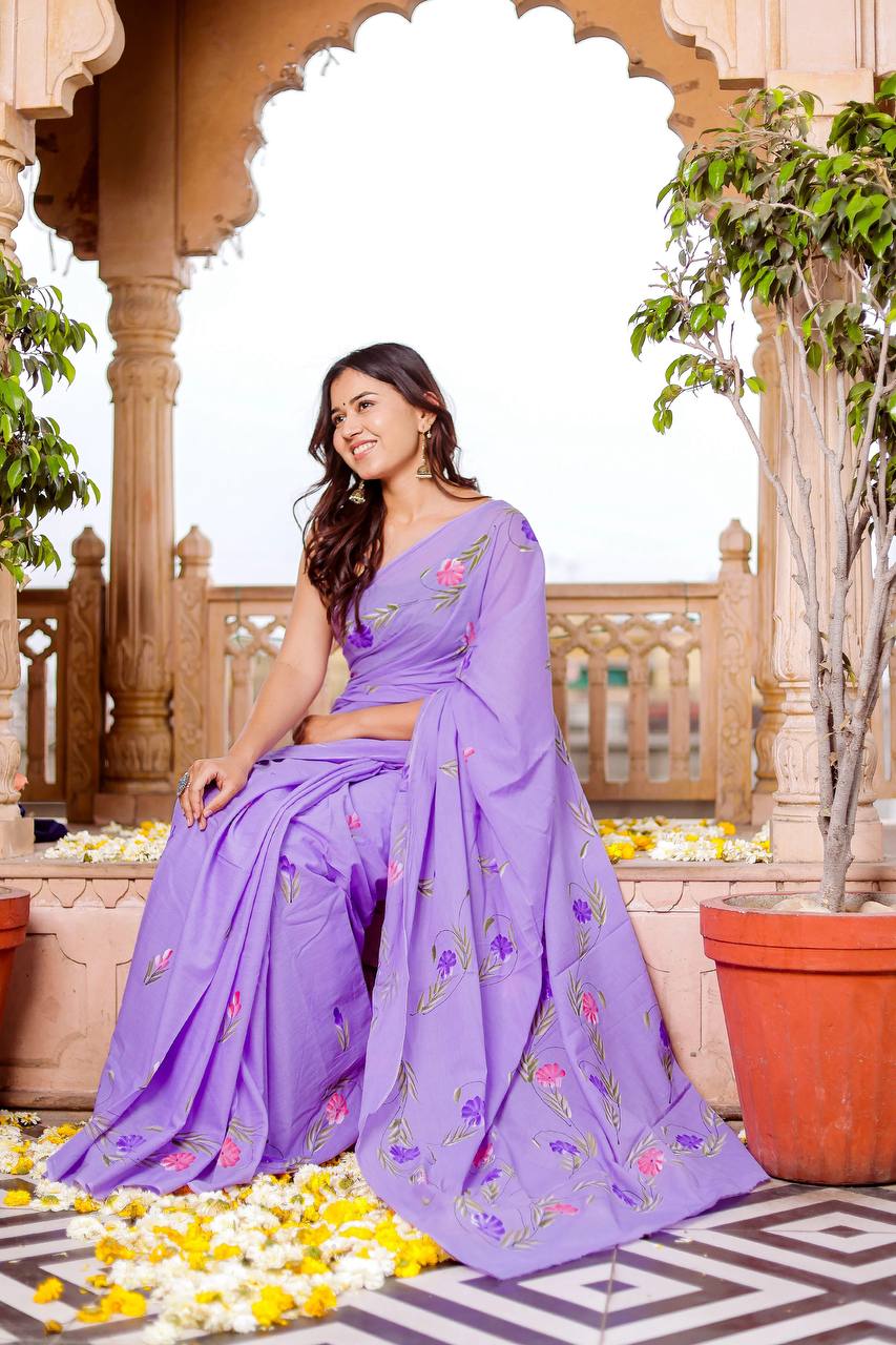 "1 Min Ready-to-Wear Floral Saree – Elegant & Effortless"