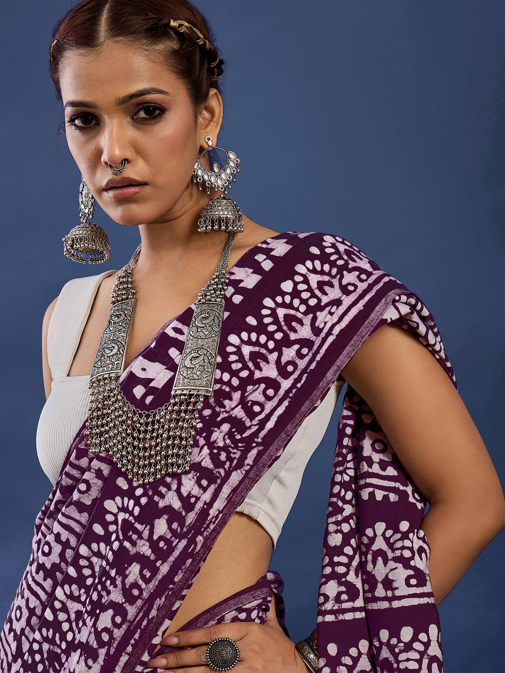 Purple & White 1-Minute Ready to Wear Bandhani Print Saree with Matching Blouse  Perfect for Festive & Party Wear