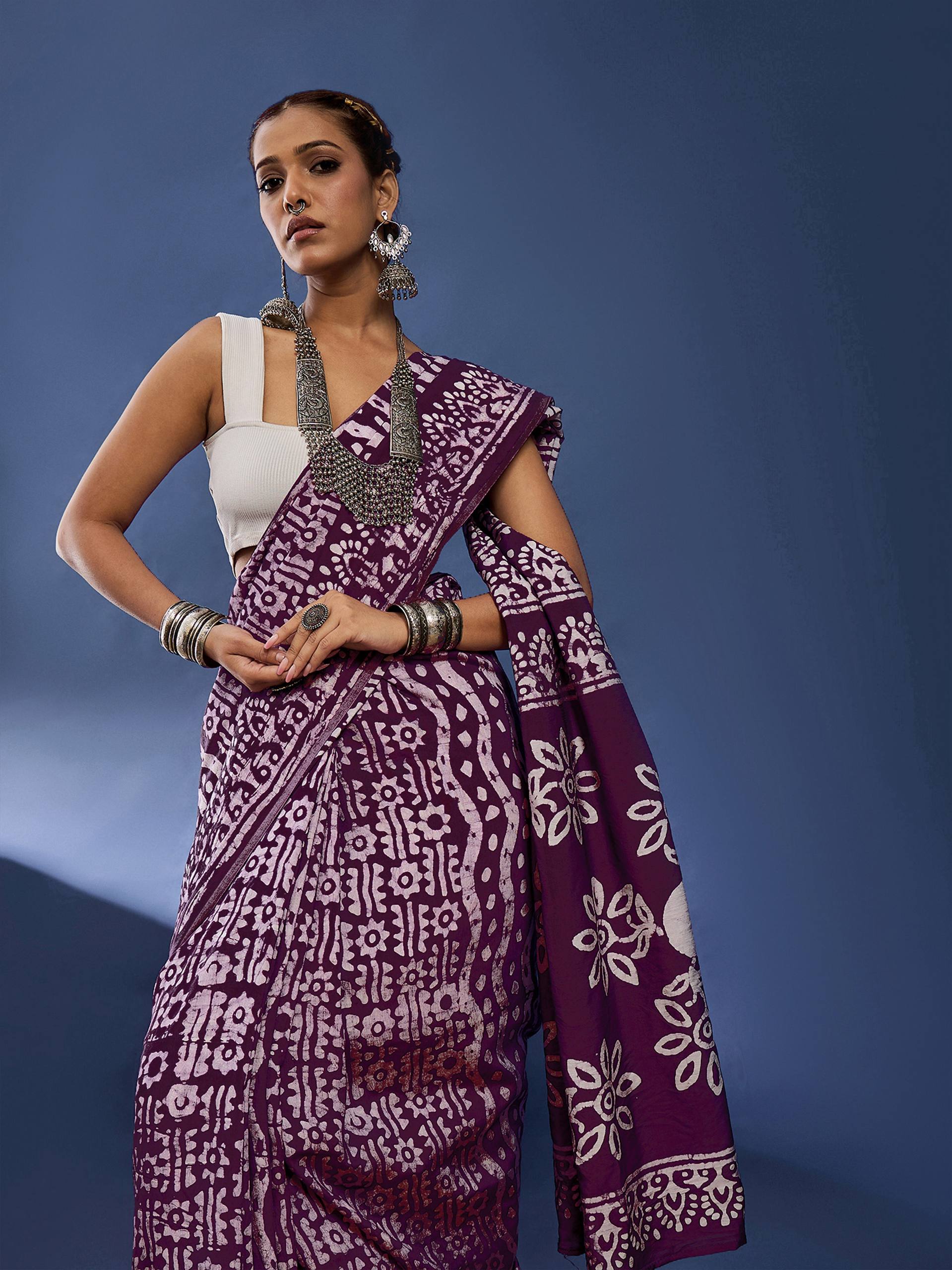 Purple & White 1-Minute Ready to Wear Bandhani Print Saree with Matching Blouse  Perfect for Festive & Party Wear