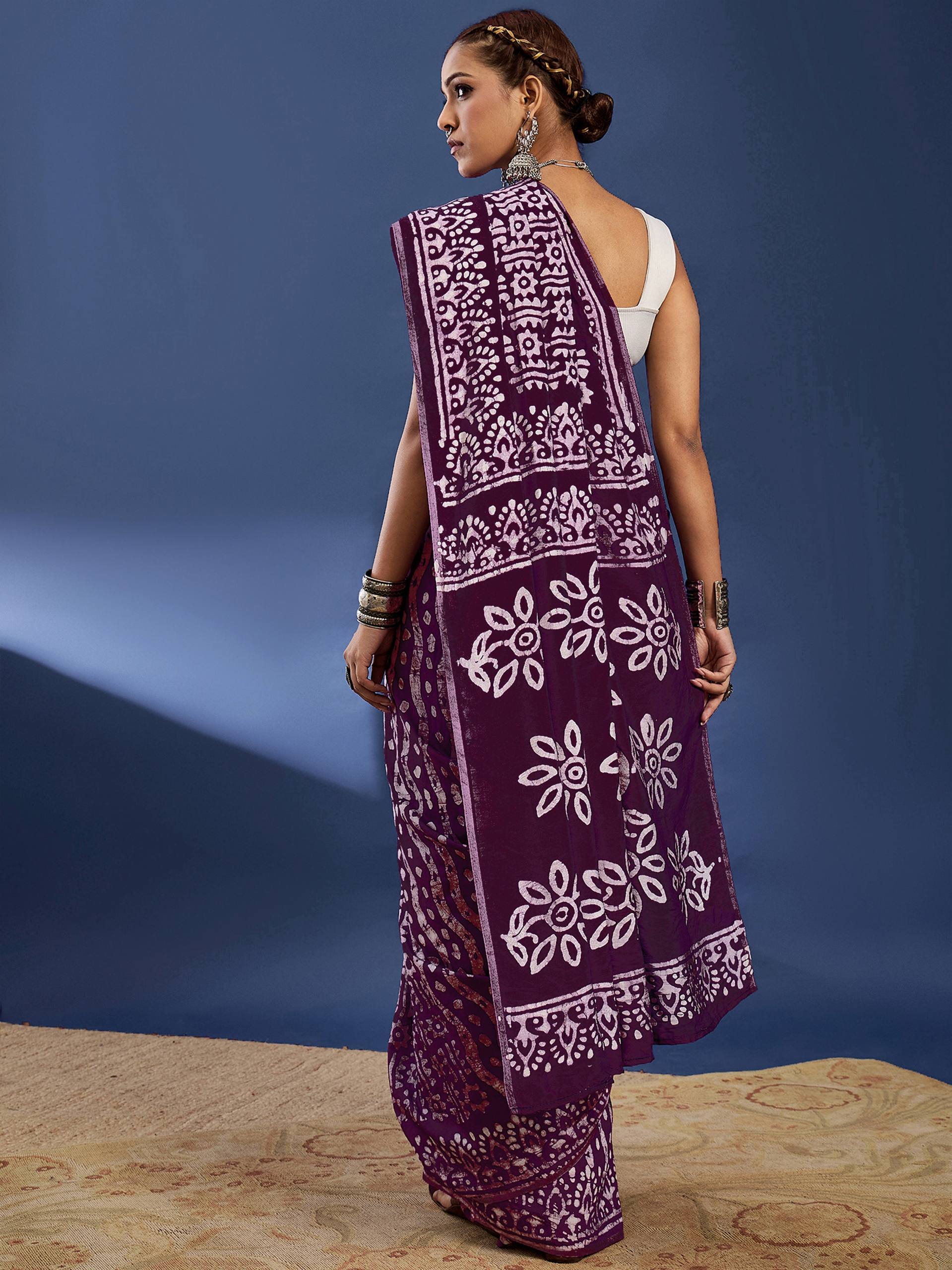 Purple & White 1-Minute Ready to Wear Bandhani Print Saree with Matching Blouse  Perfect for Festive & Party Wear