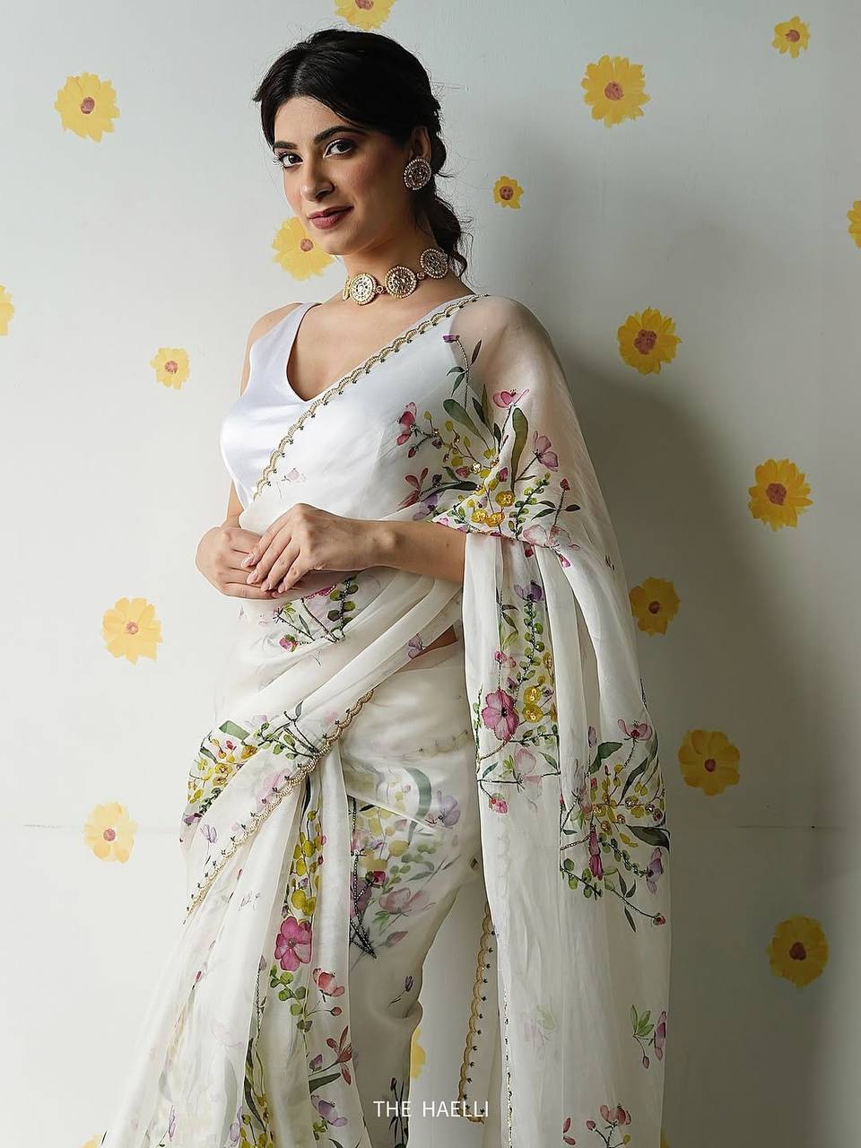 Floral Organza Saree with Satin Blouse