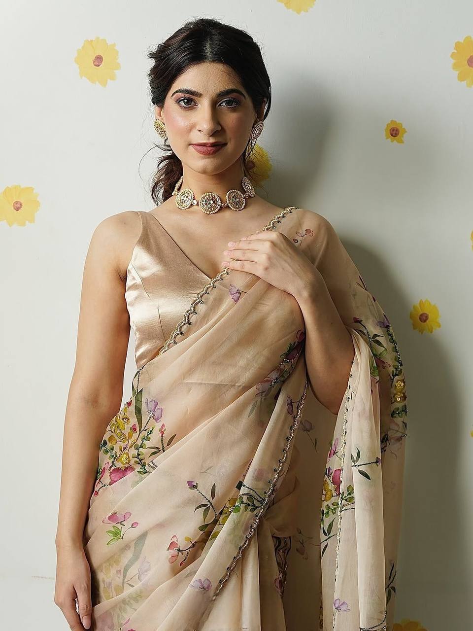 Floral Organza Saree with Satin Blouse