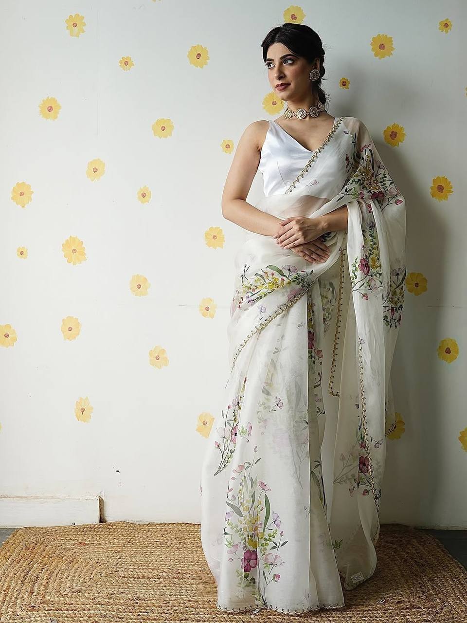 Floral Organza Saree with Satin Blouse