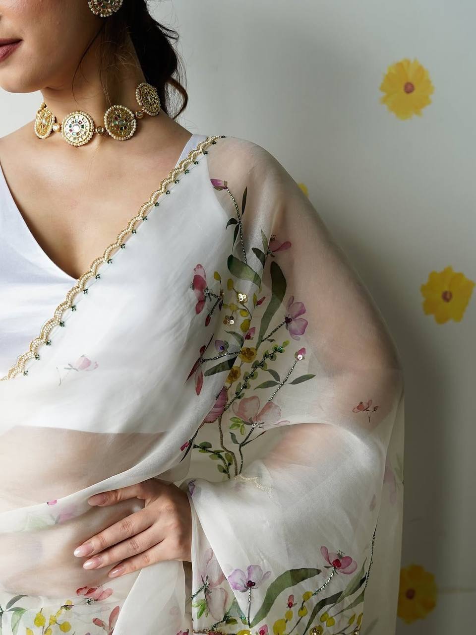 Floral Organza Saree with Satin Blouse
