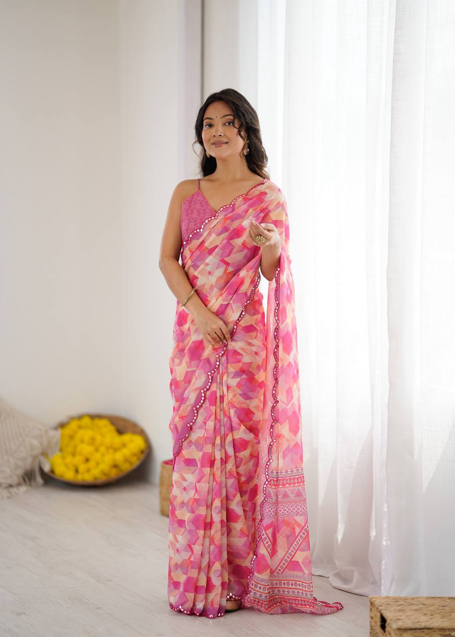 Graceful Ready-to-Wear Saree with Abstract Design & Embellished Scallop Border