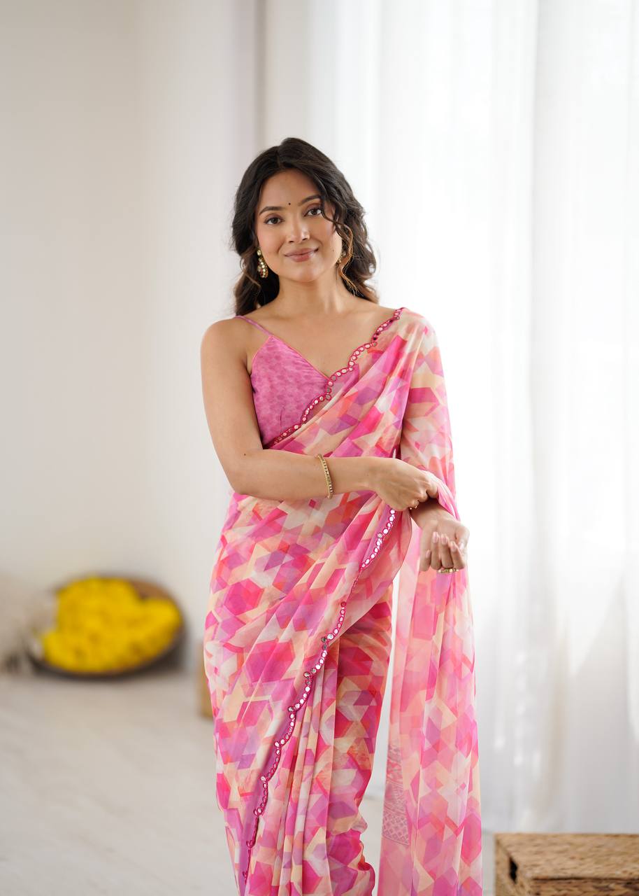 Graceful Ready-to-Wear Saree with Abstract Design & Embellished Scallop Border