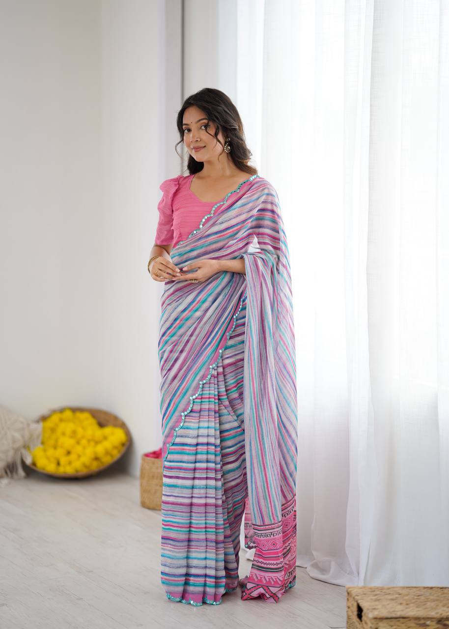Graceful Ready-to-Wear Saree with Abstract Design & Embellished Scallop Border