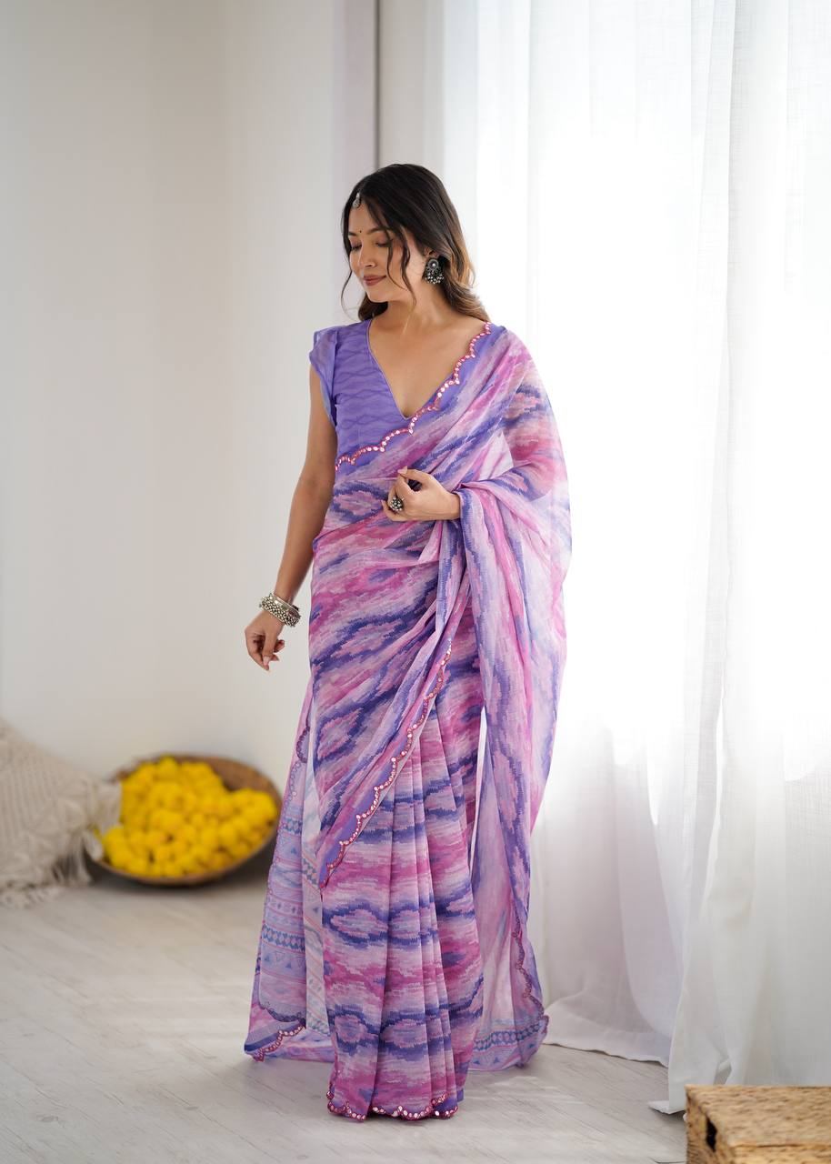 Graceful Ready-to-Wear Saree with Abstract Design & Embellished Scallop Border