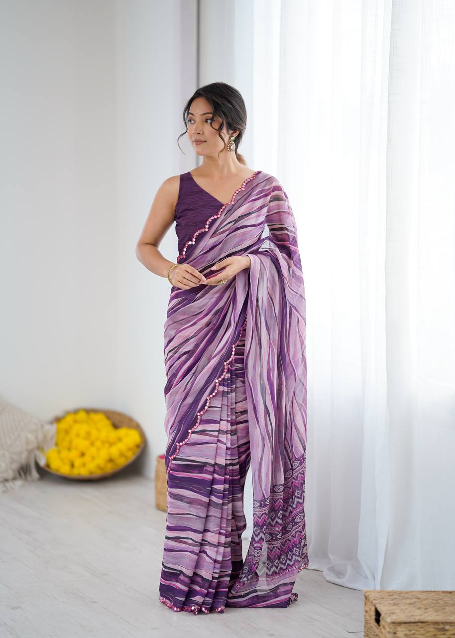 Graceful Ready-to-Wear Saree with Abstract Design & Embellished Scallop Border
