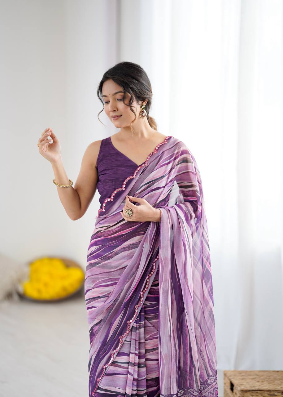 Graceful Ready-to-Wear Saree with Abstract Design & Embellished Scallop Border