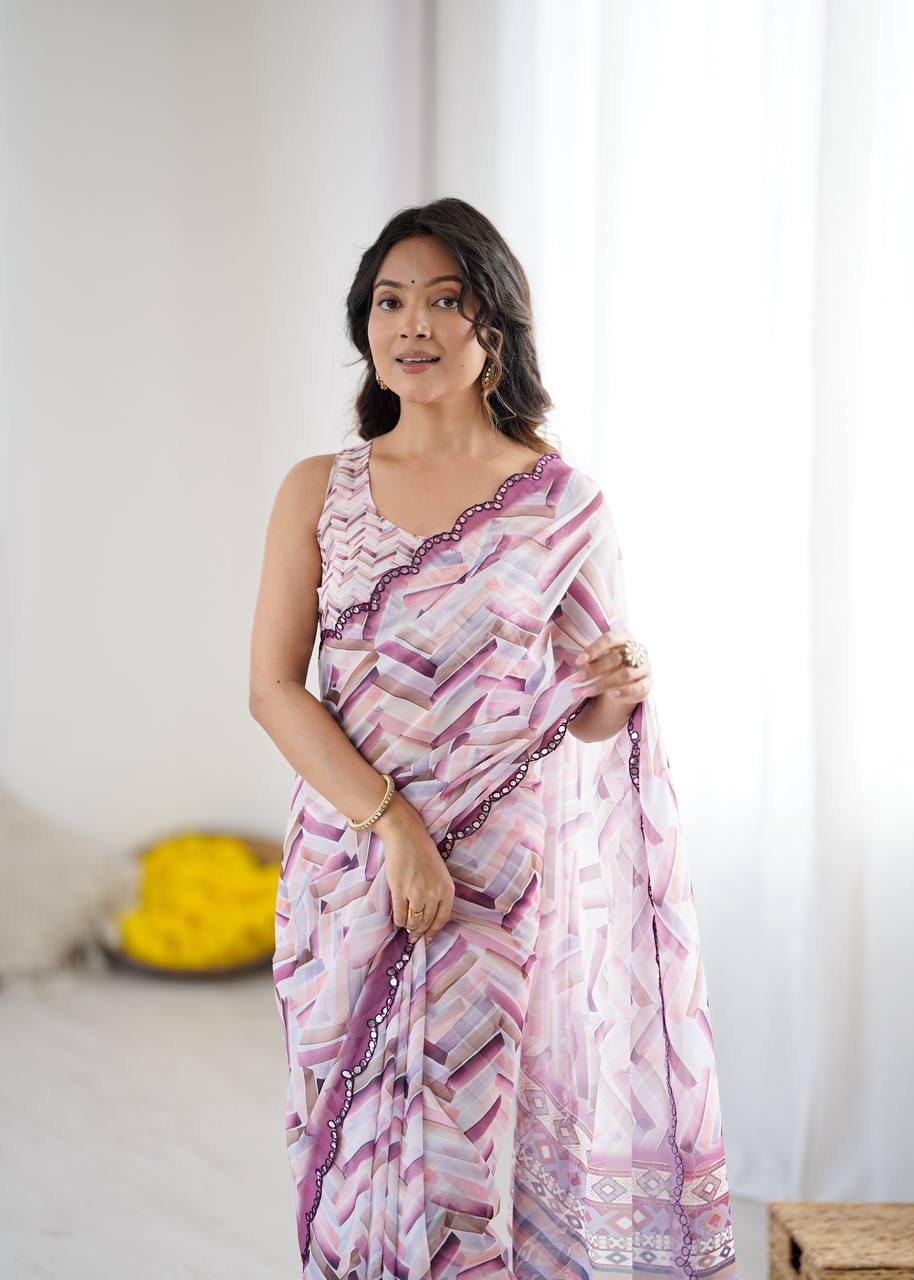 Graceful Ready-to-Wear Saree with Abstract Design & Embellished Scallop Border