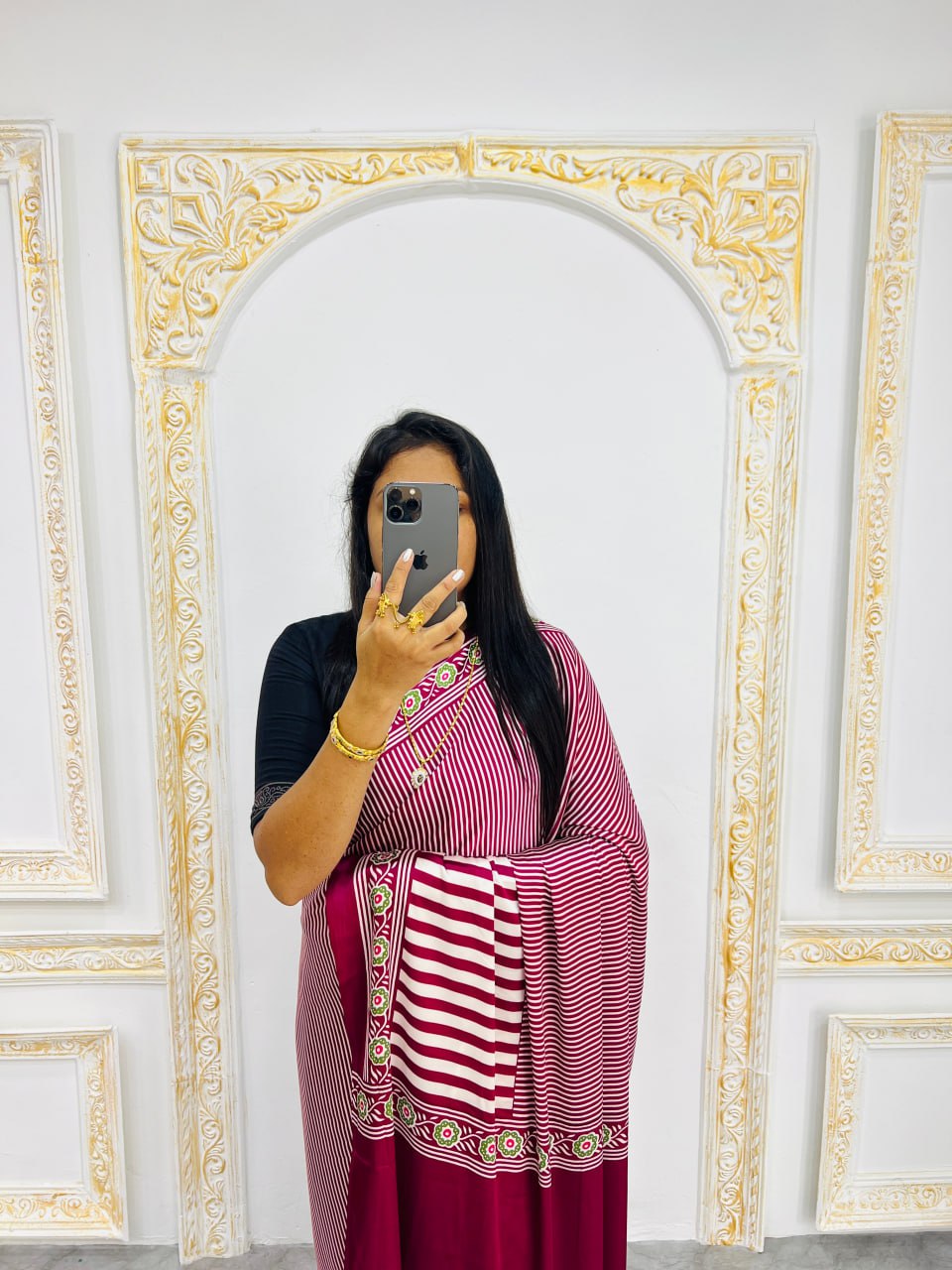 Ready-to-Wear  Red Ajrakh Saree Elegant Fusion of Traditional Art & Modern Design