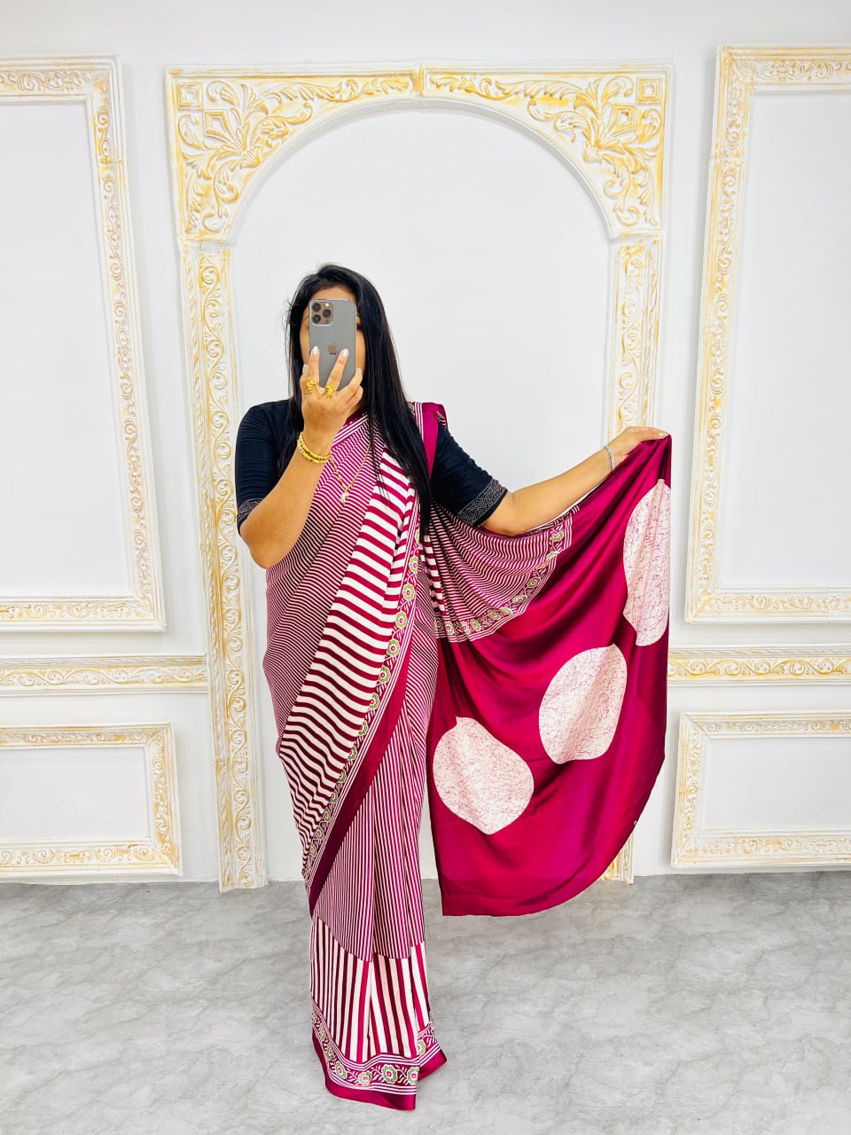 Ready-to-Wear  Red Ajrakh Saree Elegant Fusion of Traditional Art & Modern Design